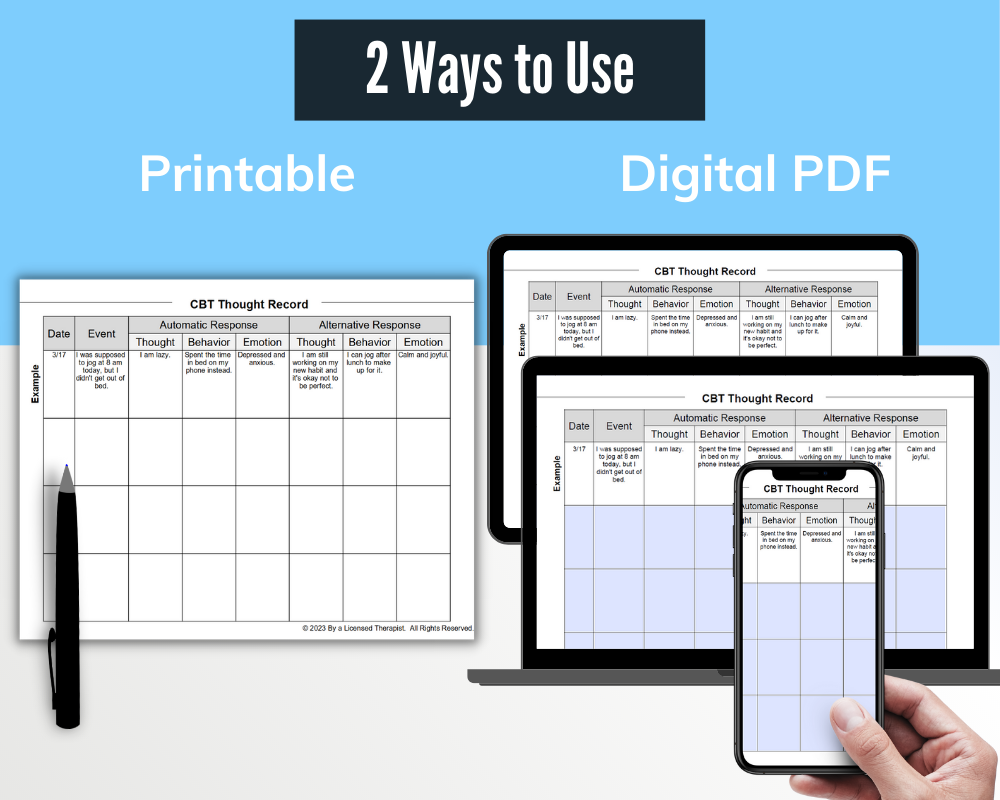 CBT Thought Record Fillable PDF Therapists Market