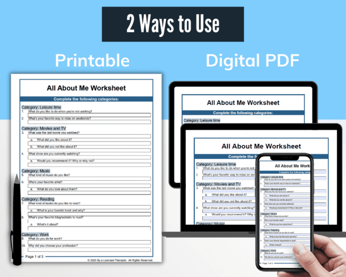 All About Me Worksheet for Adults PDF