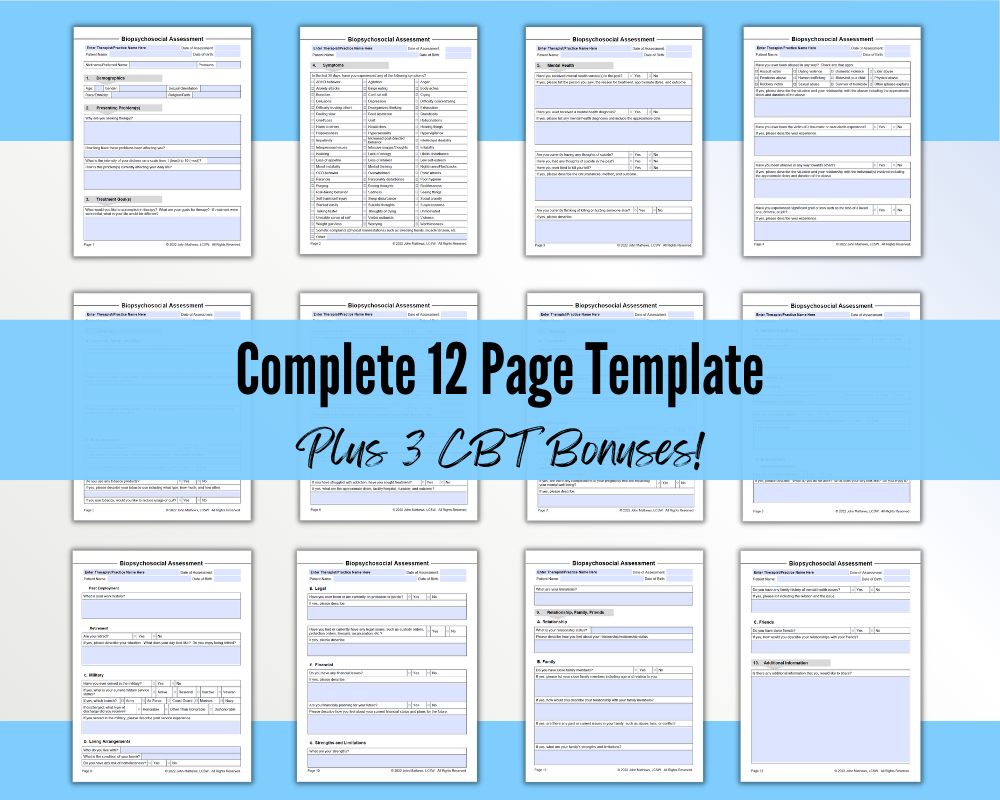 Biopsychosocial Assessment Template PDF with 3 CBT Bonuses