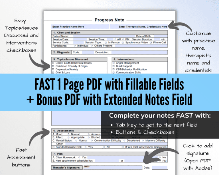 Fast Progress Note Template By A Licensed Therapist