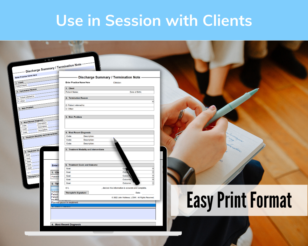 Discharge Summary Template / Termination Note by a Licensed Therapist