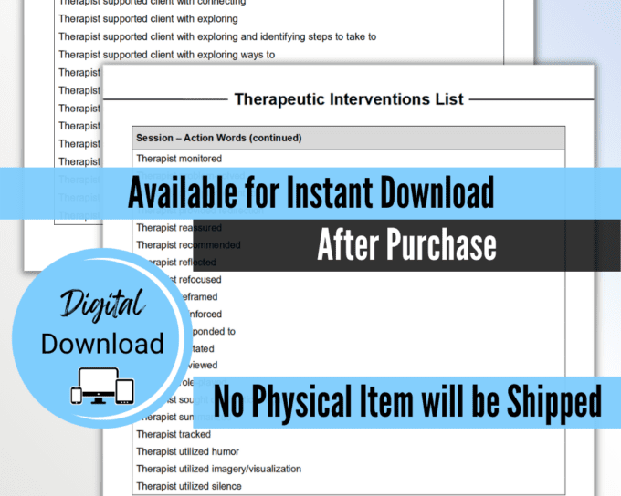 Therapeutic Interventions List