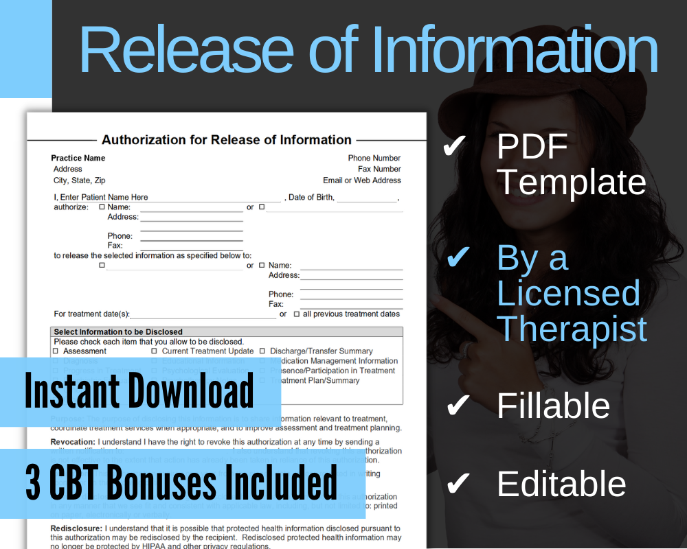 Mental Health Release of Information Form (Fillable PDF)