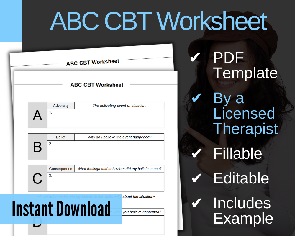 ABC CBT Worksheet (Fillable PDF) Therapists Market