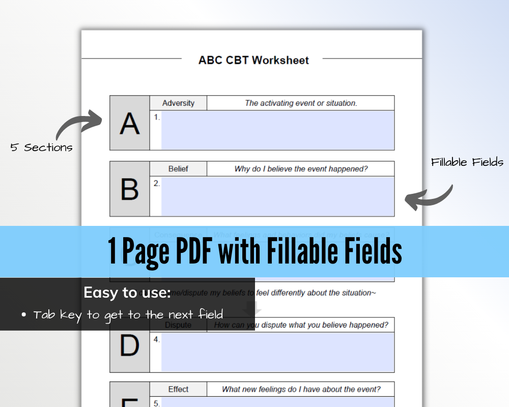 ABC CBT Worksheet (Fillable PDF) Therapists Market ABC CBT Worksheet (Fillable PDF) Therapists Market